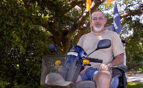 Greg Sweeney says he drives to the conditions when he’s on his scooter. Greg Sweeney says he drives to the conditions when he’s on his scooter.